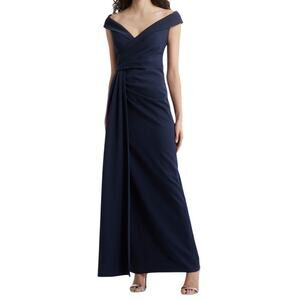 Eliza J Social Portrait Collar Laguna Crepe Gown dress blue size 14